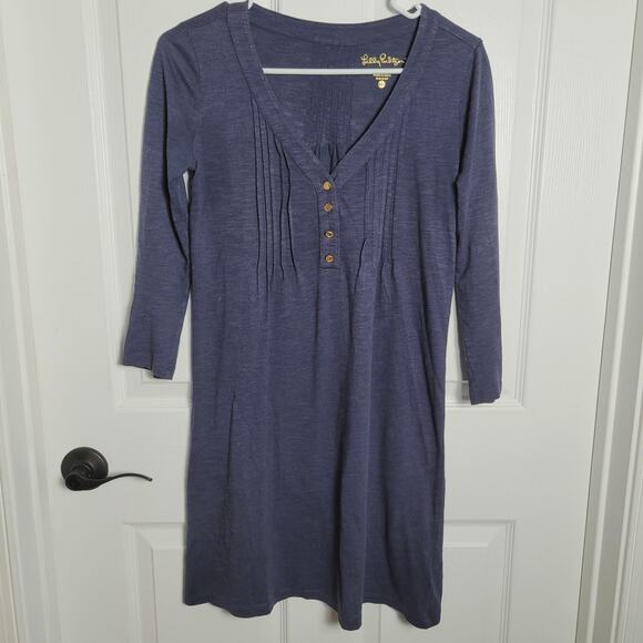 Lilly Pulitzer Dresses & Skirts - Lilly Pulitzer Dress XXS Amberly Navy Blue Pintuck Henley 3/4 Sleeve Modal Knit